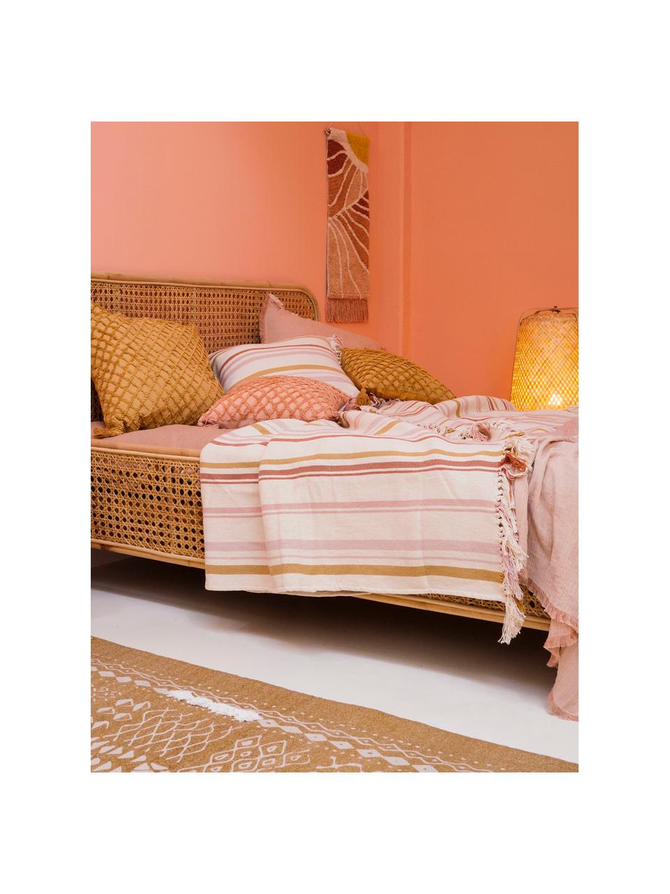 Gestreepte bedsprei Juarez van katoen, 100% katoen, Crèmekleurig, geel, roze, B 180 x L 260 cm (voor bedden tot 140 x 200)