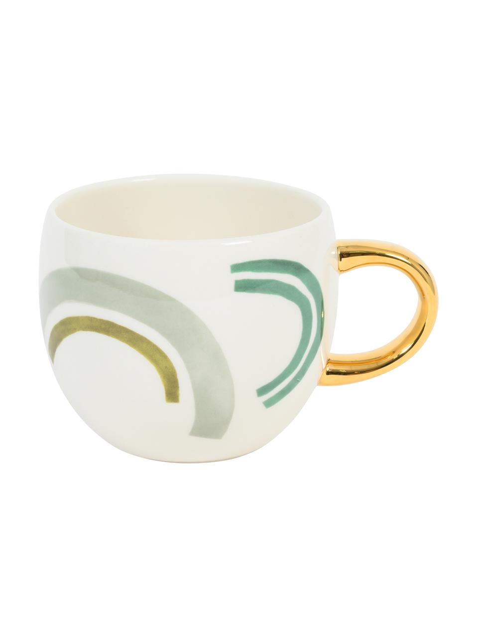 Bemalte Tasse Bounce mit goldenem Griff, Steingut, Mehrfarbig, Ø 11 x H 9 cm