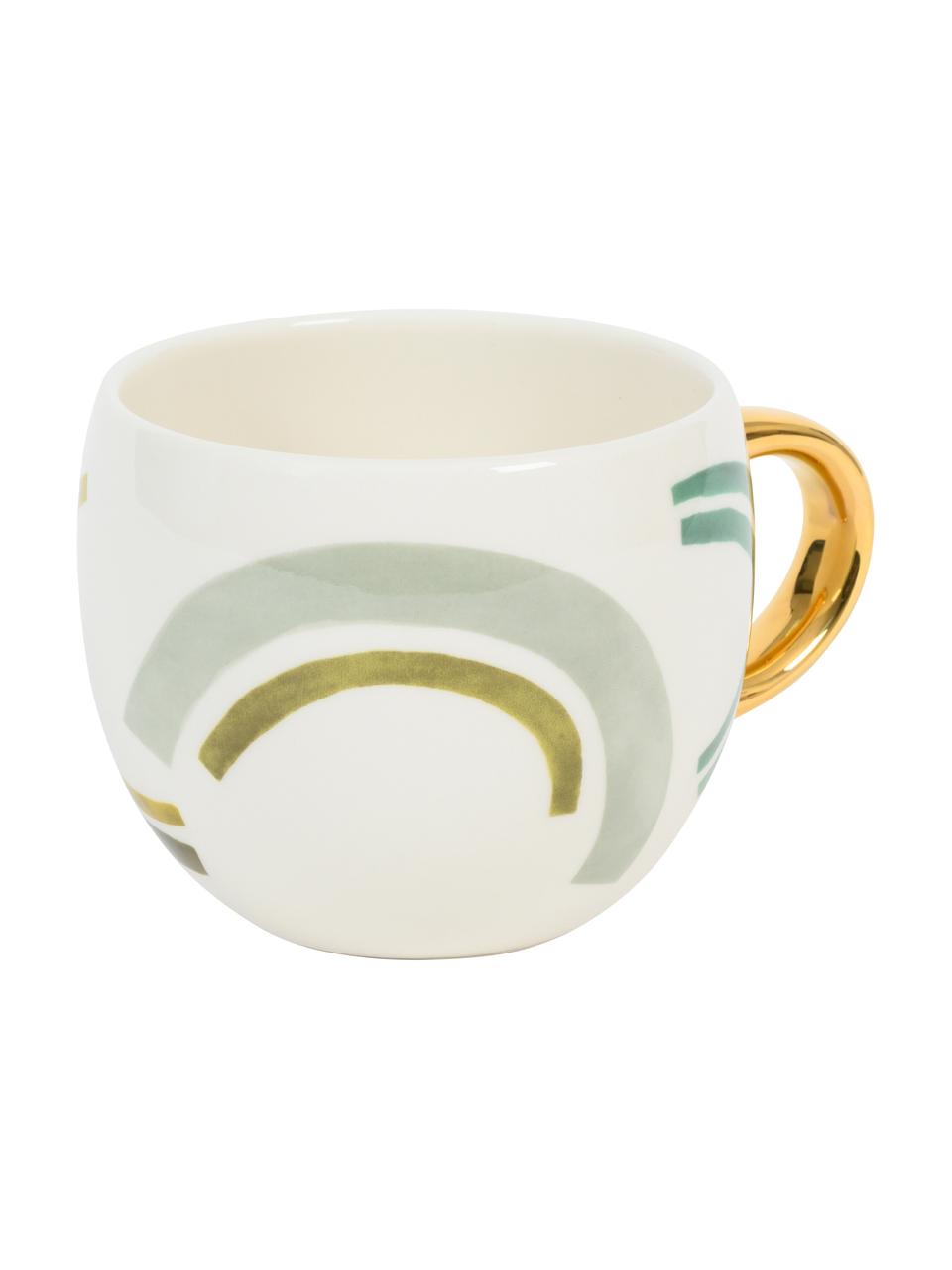 Bemalte Tasse Bounce mit goldenem Griff, Steingut, Mehrfarbig, Ø 11 x H 9 cm