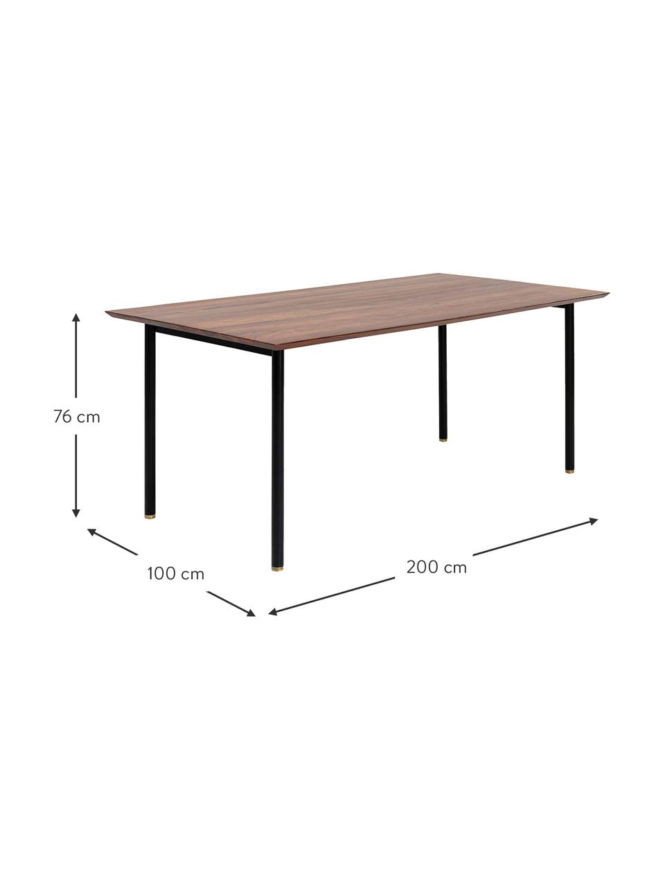 Eettafel Ravello, in verschillende formaten, Tafelblad: sheesham hout, massief, g, Poten: gepoedercoat staal, Bruin, zwart, B 200 x D 100 cm