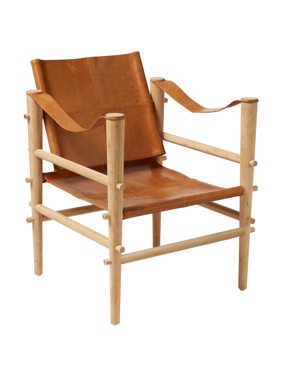 Leren fauteuil Noble, Frame: gecarboniseerd bamboehout, Bamboekleurig, lichtbruin, B 61 x D 59 cm
