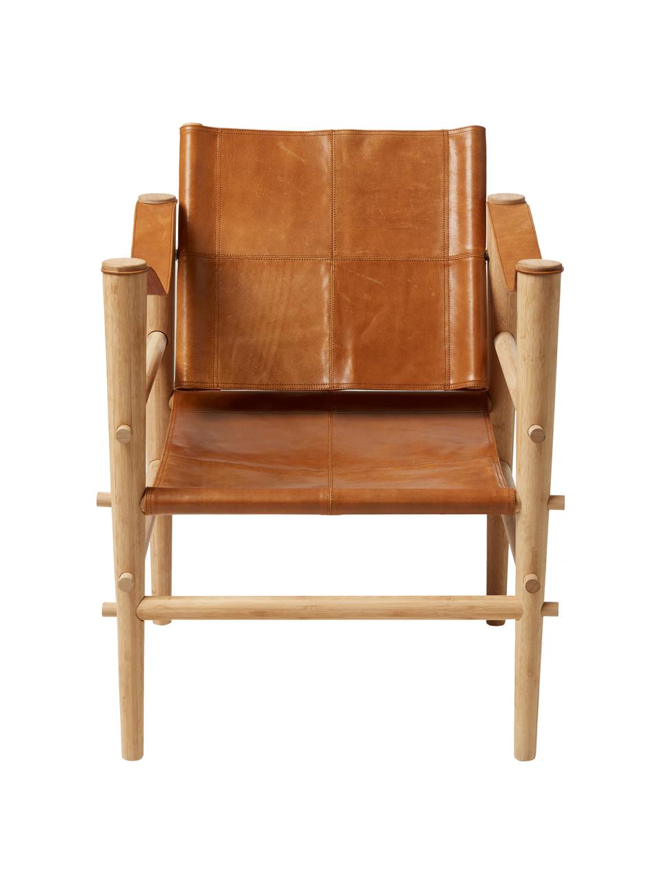 Fauteuil en cuir avec structure en bambou Noble, Bambou, brun clair