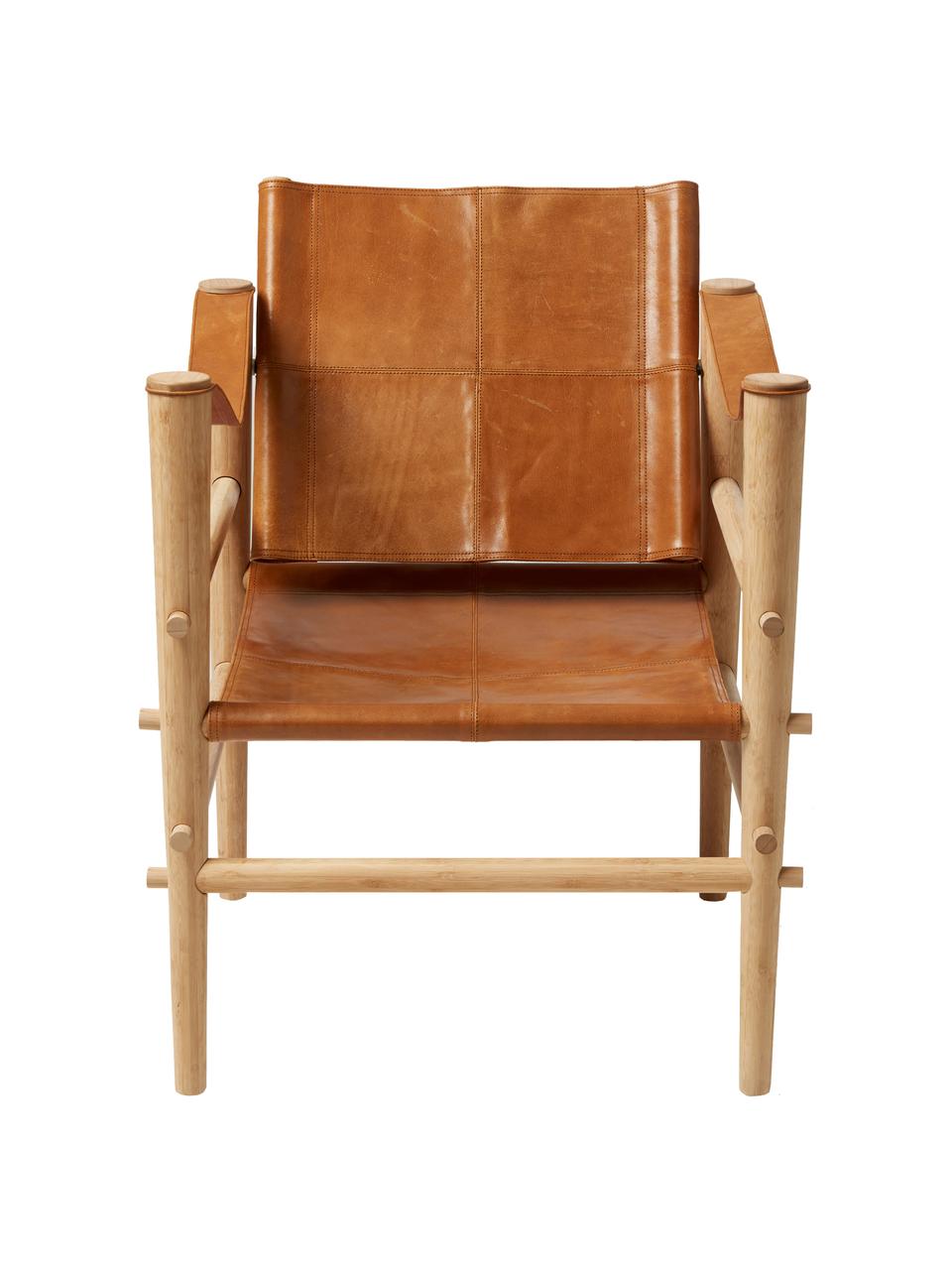 Fotel ze skóry Noble, Drewno bambusowe, jasny brązowy, S 61 x G 59 cm