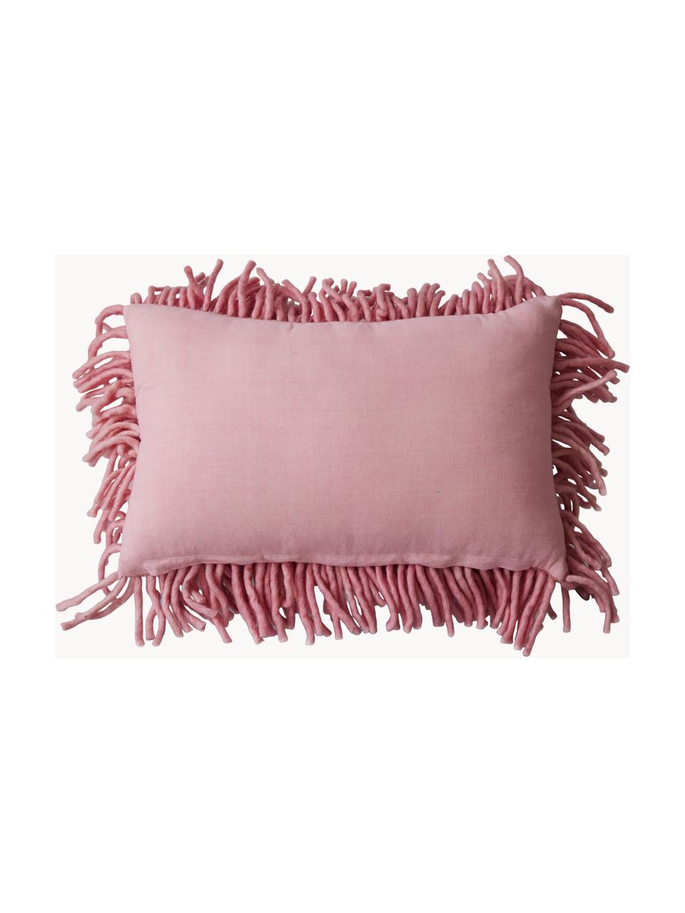 Flauschiges Kissen Rugged, handgefertigt, Hülle: 50 % Wolle, 50 % Baumwoll, Rosa, B 40 x L 60 cm