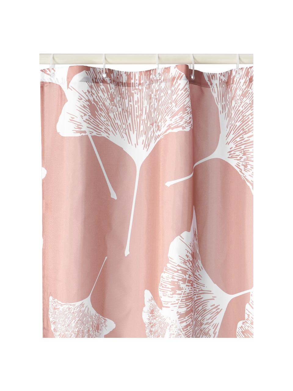 Rideau de douche ginkgo rose Mare, 100 % polyester, Rose foncé, blanc, larg. 180 x long. 200 cm