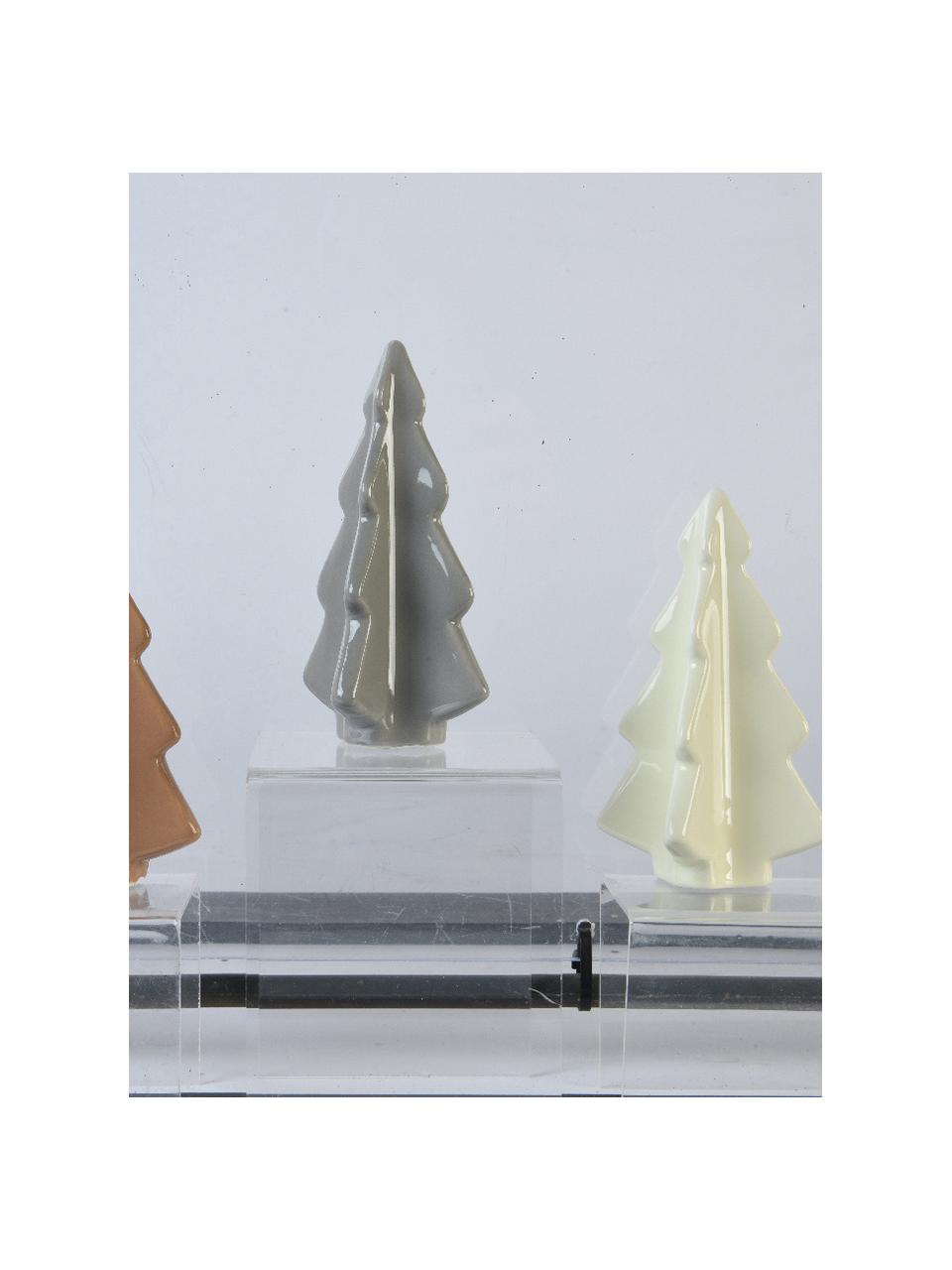 Porzellan-Deko-Bäume Dash, 3er-Set, Porzellan, Braun, Dunkelgrau, Off White, B 5 x H 12 cm