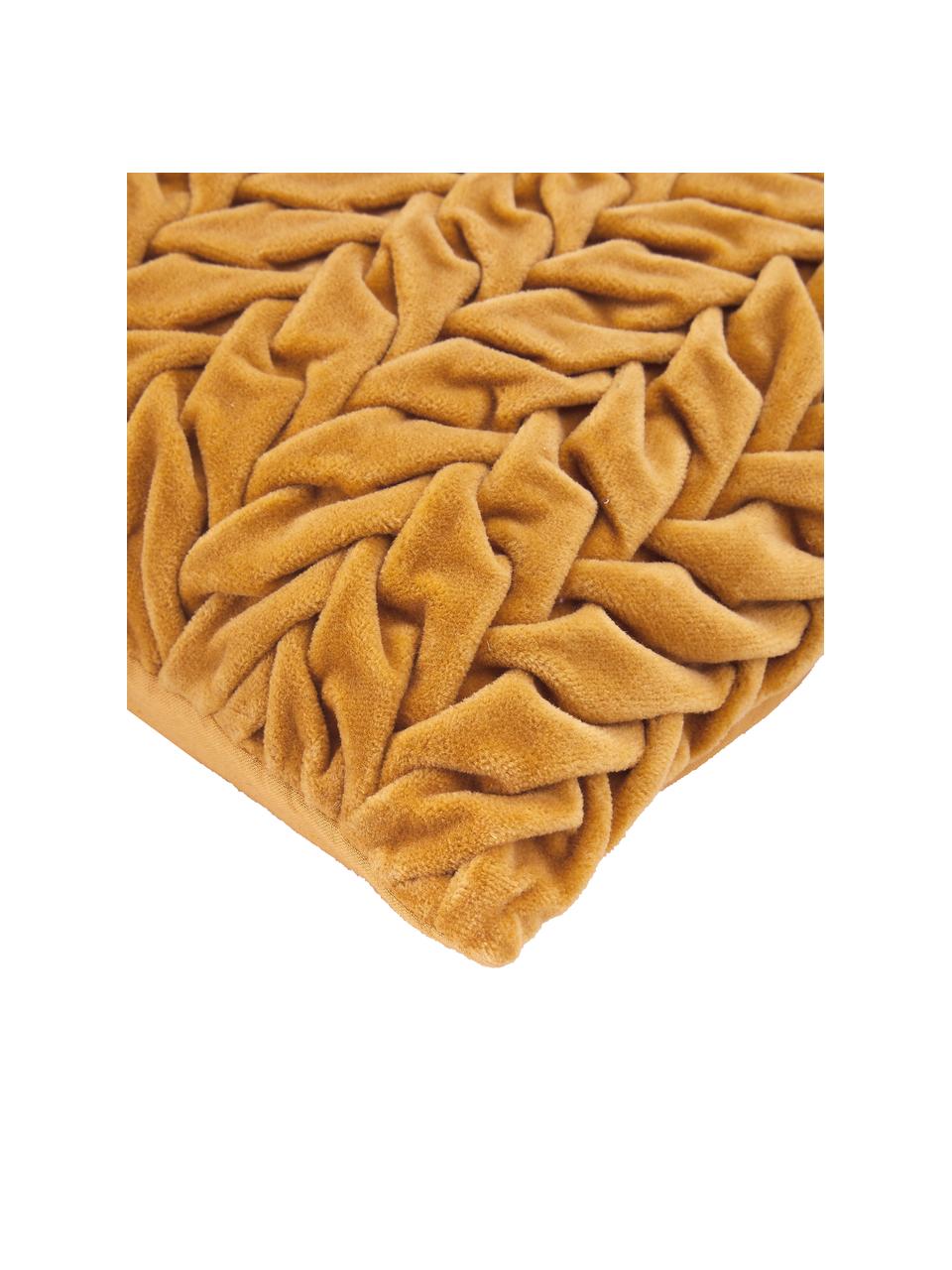 Samt-Kissen Smock in Senfgelb mit geraffter Oberfläche, mit Inlett, Bezug: 100% Baumwollsamt, Senfgelb, B 30 x L 50 cm