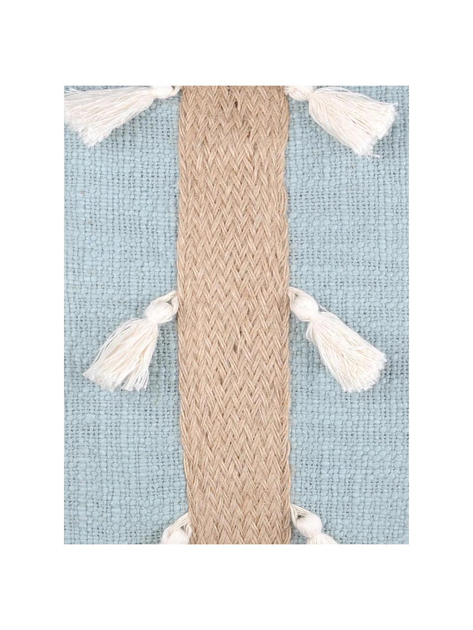 Coussin 40x40 en coton avec décor en jute Eivissa Stripe, Bleu ciel, beige