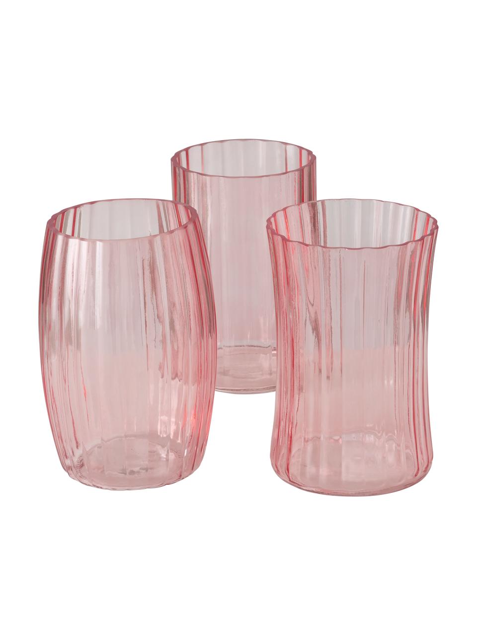 Komplet szklanych wazonów Malinia, 3 elem., Szklanka, Blady różowy, transparentny, Ø 13 x W 19 cm