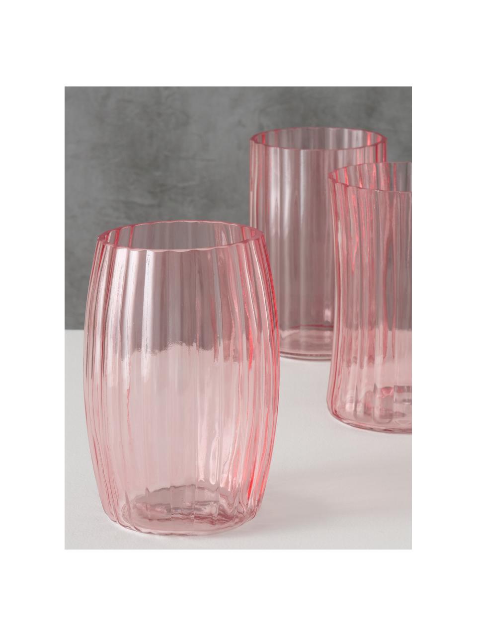 Set de jarrones de vidrio Malinia, 3 pzas., Vidrio, Rosa, transparente, Ø 13 x Al 19 cm
