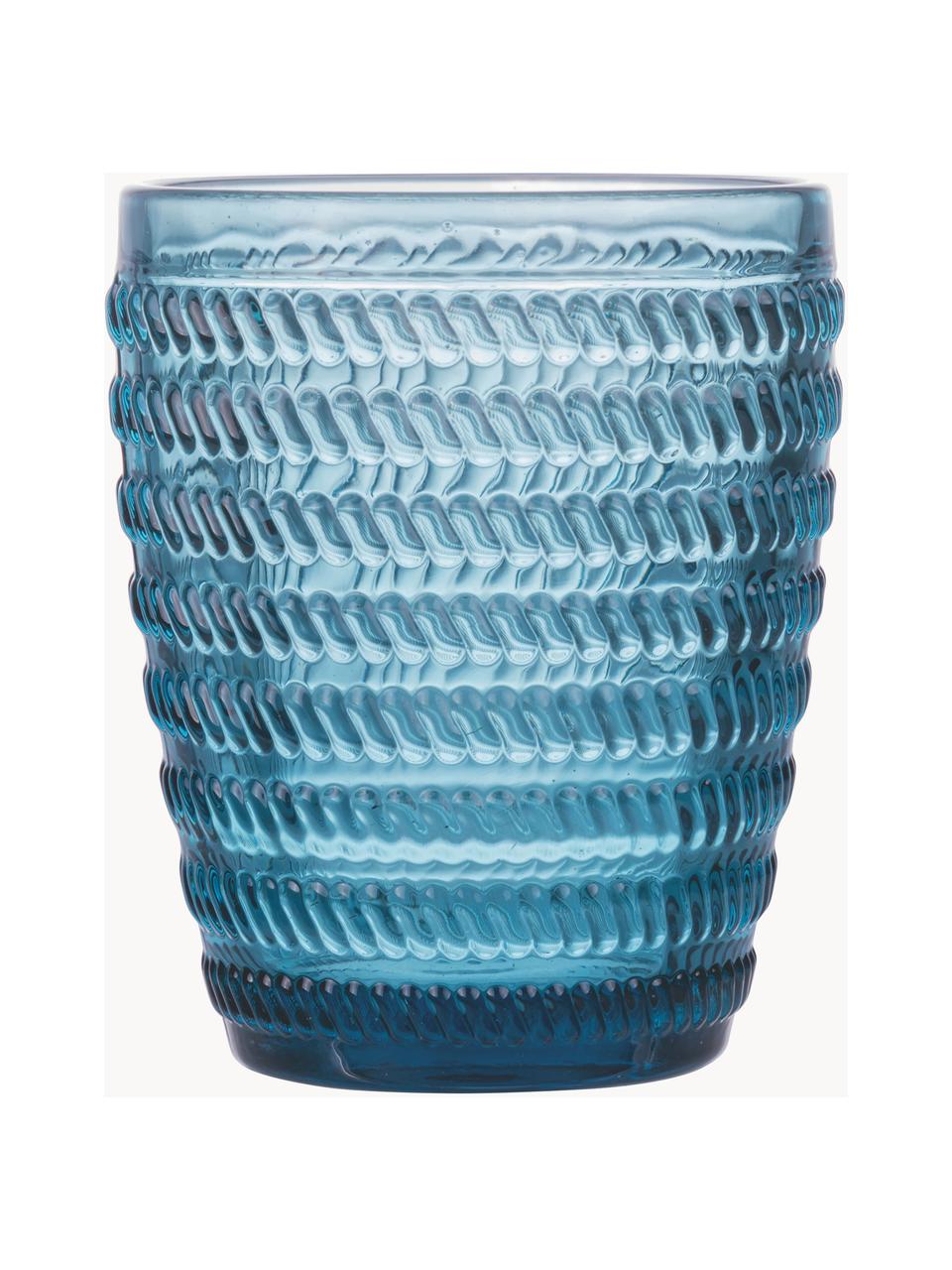 Verres à eau à embossage décoratif Bicchieri, 6 élém., Verre, Tons turquoise et bleus, transparent, Ø 9 x haut. 10 cm, 350 ml