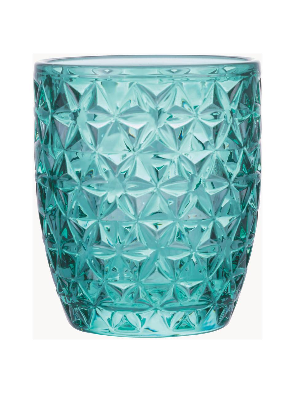 Verres à eau à embossage décoratif Bicchieri, 6 élém., Verre, Tons turquoise et bleus, transparent, Ø 9 x haut. 10 cm, 350 ml