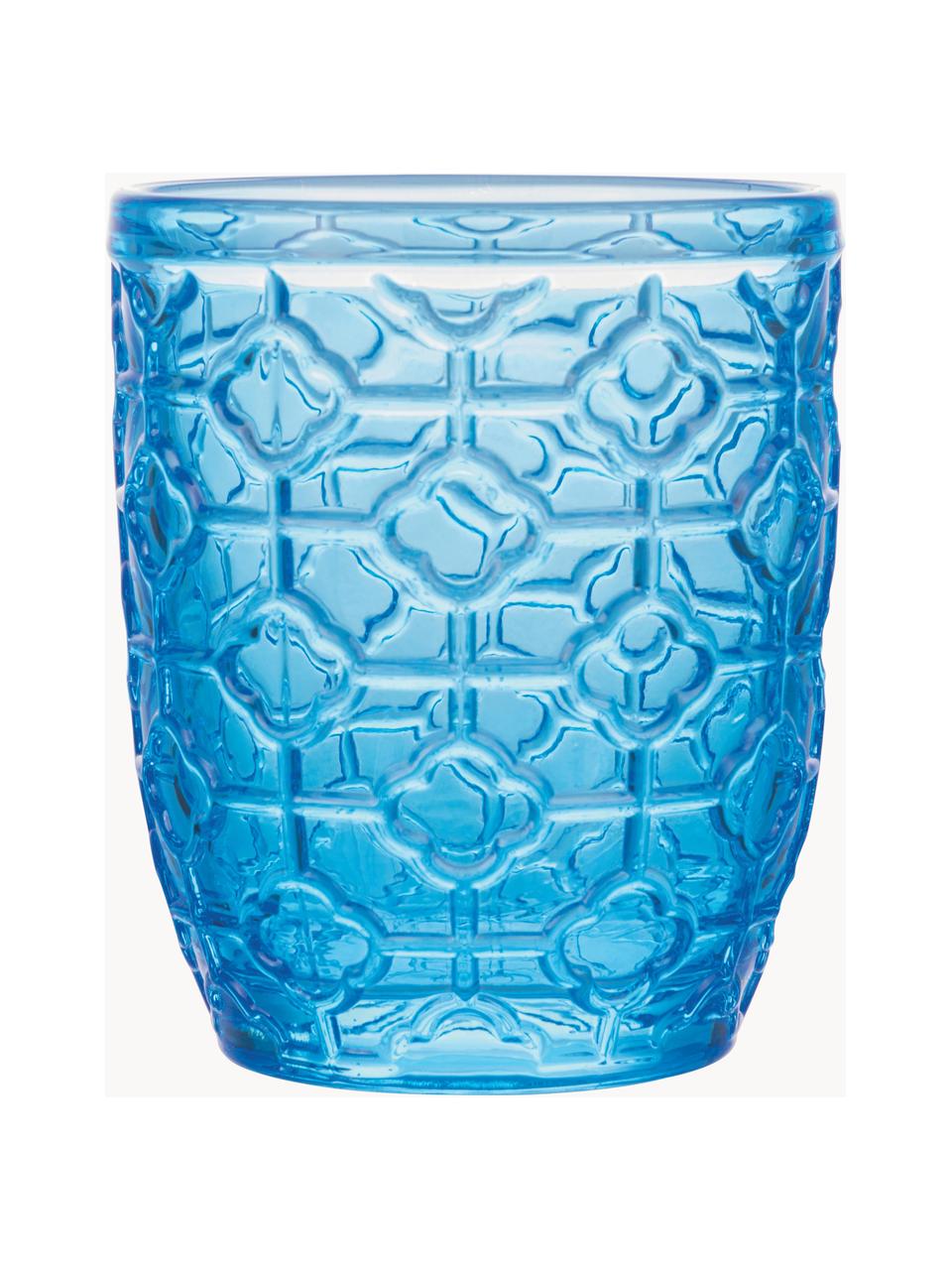 Verres à eau à embossage décoratif Bicchieri, 6 élém., Verre, Tons turquoise et bleus, transparent, Ø 9 x haut. 10 cm, 350 ml