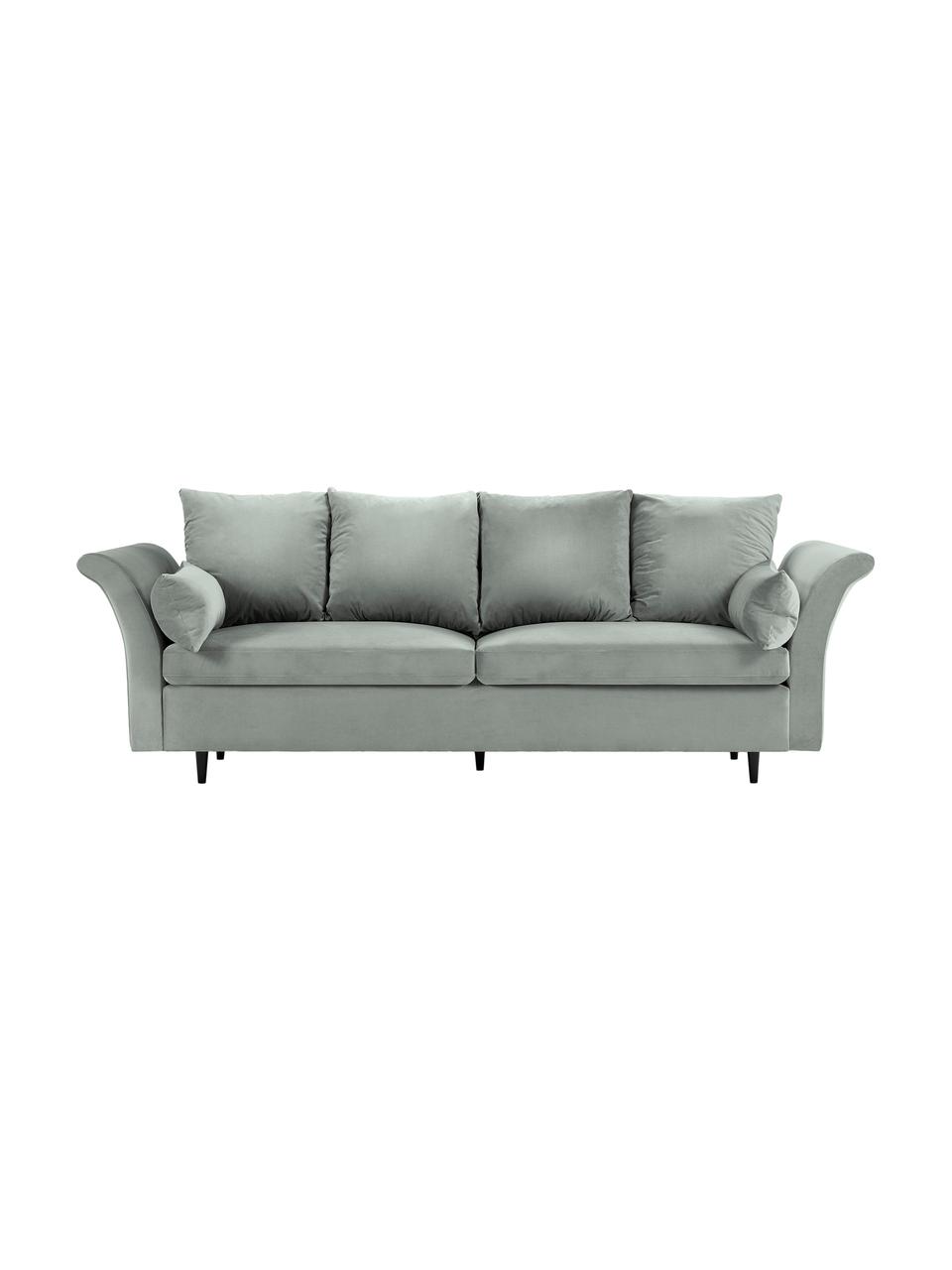 Sofa rozkładana z aksamitu z funkcją przechowywania Lola (3-osobowa), Nogi: drewno, Jasny szary, S 245 x G 95 cm