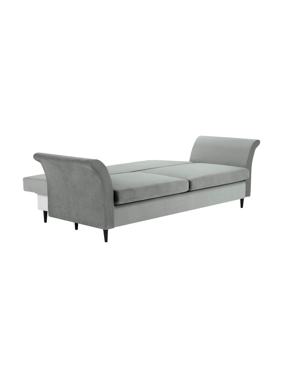 Fluwelen slaapbank Lola (3-zits) met opbergfunctie, Frame: massief grenenhout, spaan, Poten: hout, Fluweel lichtgrijs, donkerbruin, B 245 x D 95 cm