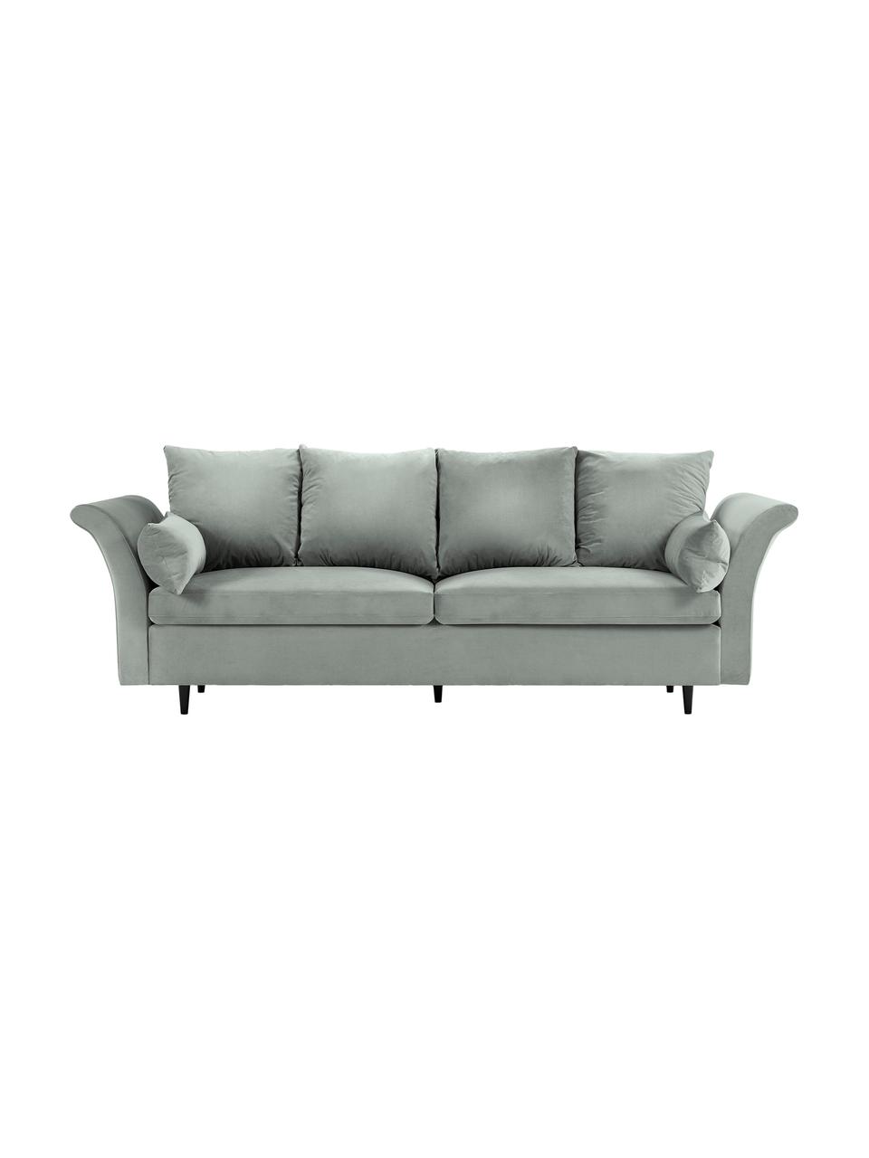 Fluwelen slaapbank Lola (3-zits) met opbergfunctie, Frame: massief grenenhout, spaan, Poten: hout, Fluweel lichtgrijs, donkerbruin, B 245 x D 95 cm