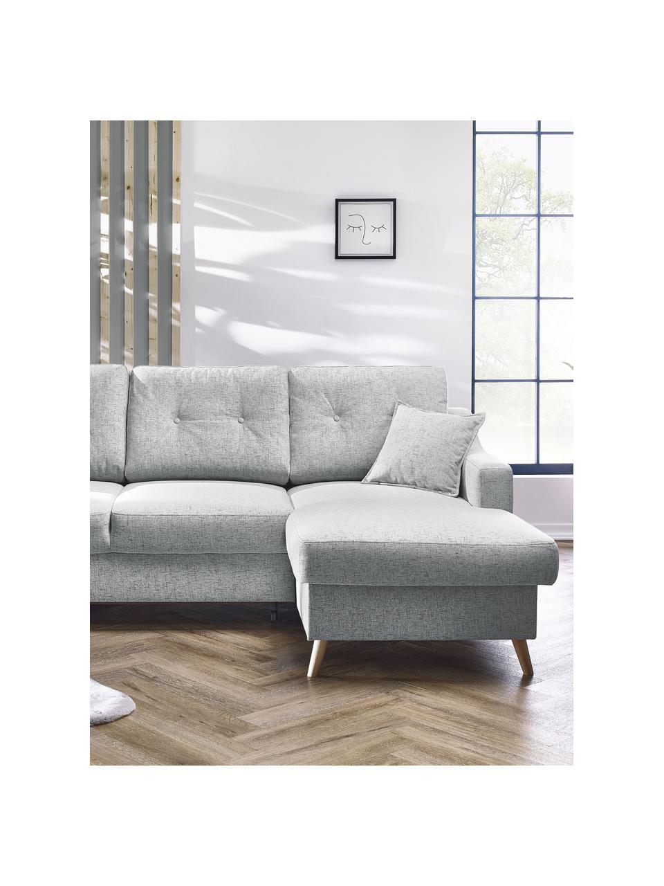 Sofa narożna z funkcją spania i miejscem do przechowywania Sweden, Tapicerka: poliester, Nogi: drewno naturalne, Szary, S 224 x G 149 cm