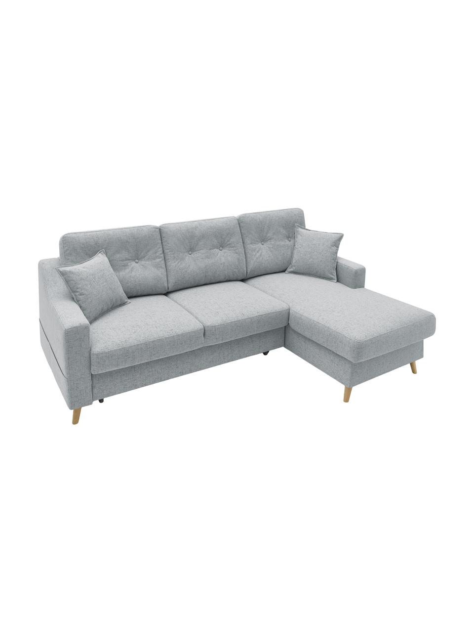 Sofa narożna z funkcją spania i miejscem do przechowywania Sweden, Tapicerka: poliester, Nogi: drewno naturalne, Szary, S 224 x G 149 cm