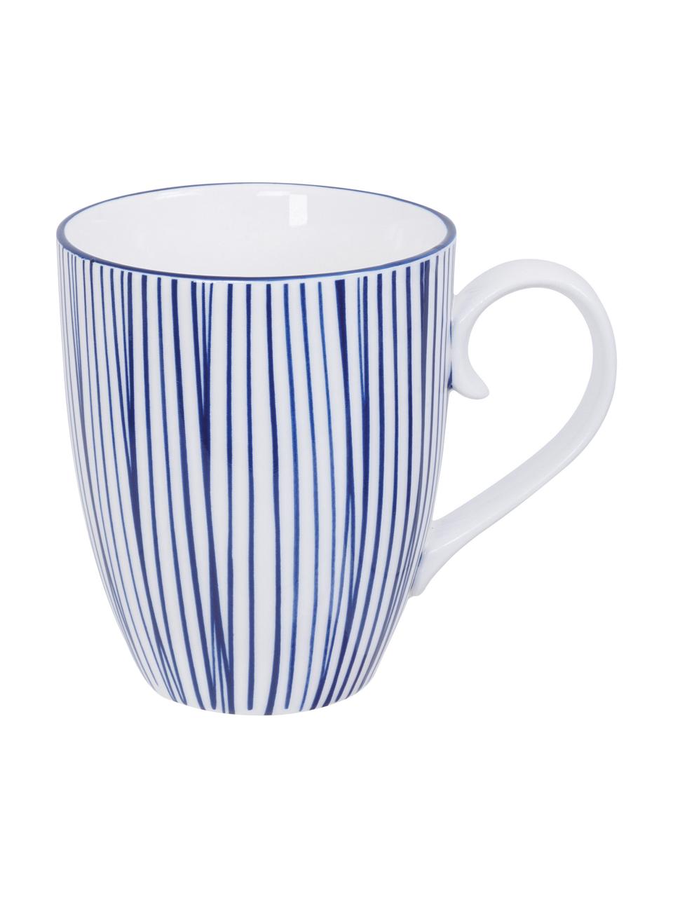 Handgemachte Porzellan-Tassen Nippon, 4-er Set, Porzellan, Blau, Weiss, Ø 9 x H 10 cm, 380 ml