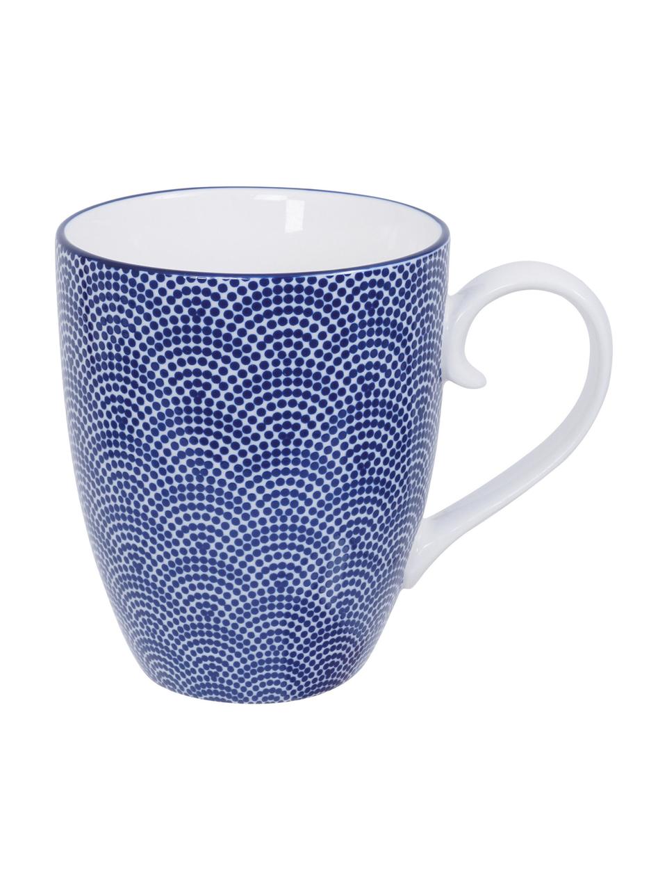 Tasse artisanale en porcelaine Nippon, 4 élém., Porcelaine, Bleu, blanc, Ø 9 x haut. 10 cm, 380 ml