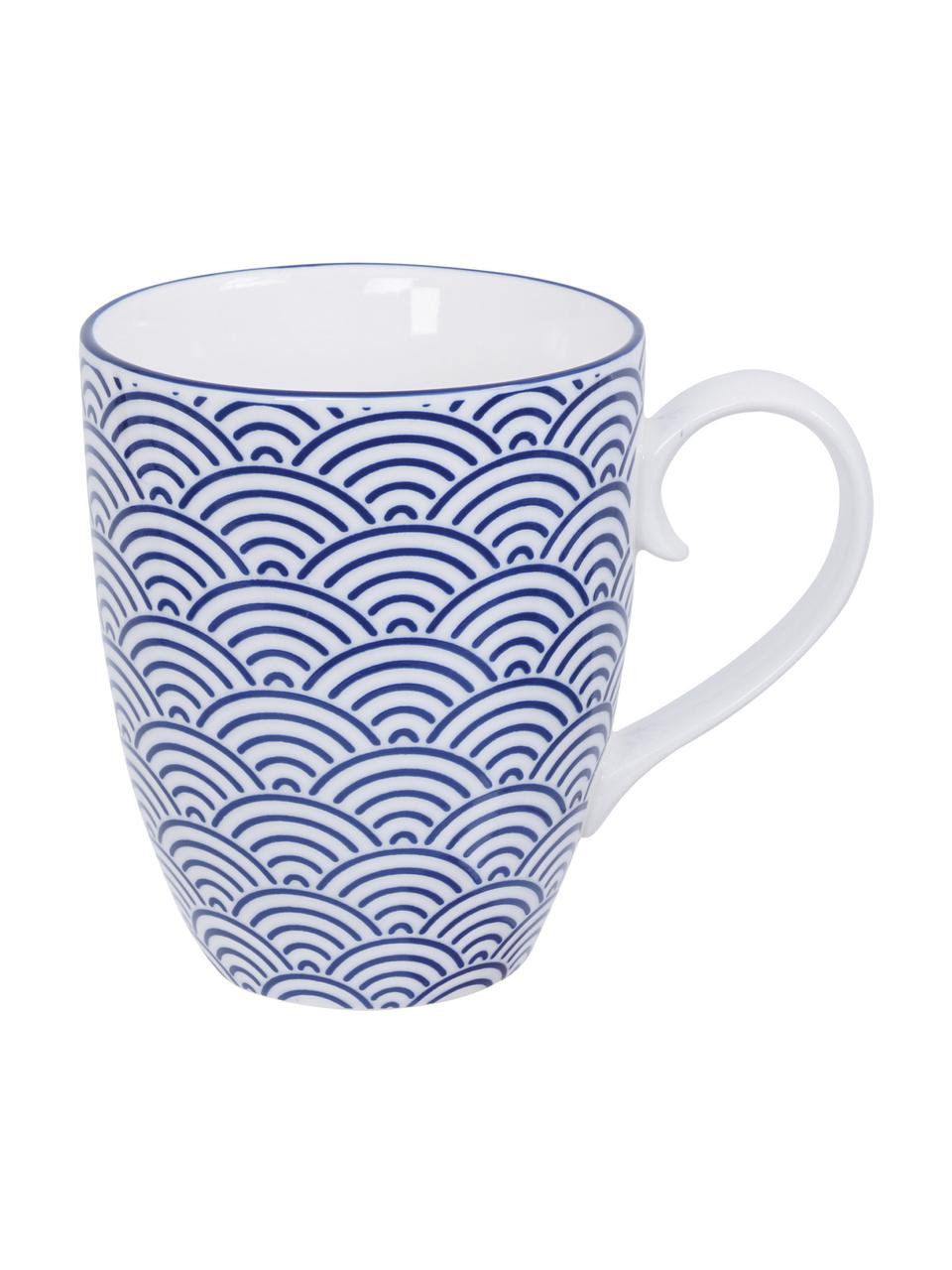 Set de tazas artesanales de porcelana Nippon, 4  uds., Porcelana, Azul, blanco, Ø 9 x Al 10 cm, 380 ml