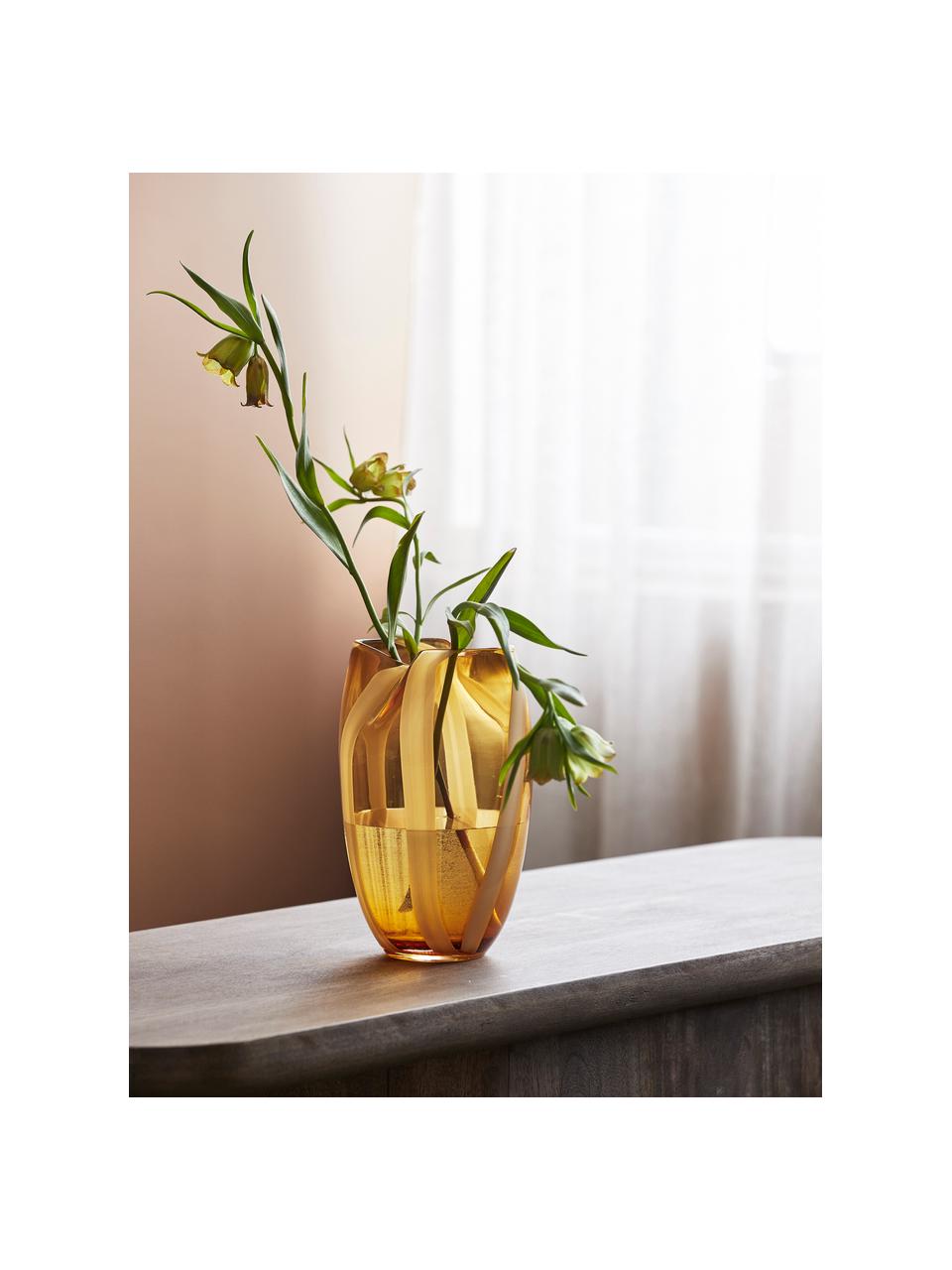 Ręcznie malowany wazon ze szkła Halki, Szkło, Słoneczny żółty, Ø 15 x W 23 cm