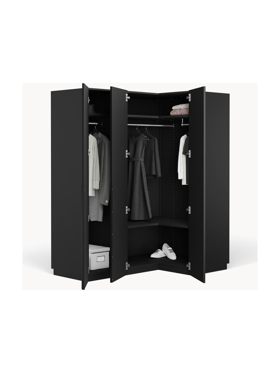 Armoire d'angle modulaire Leon, larg. 165 cm, plusieurs variantes, Noir, Basic Interior : larg. 165 x haut. 200 cm, avec module d'angle