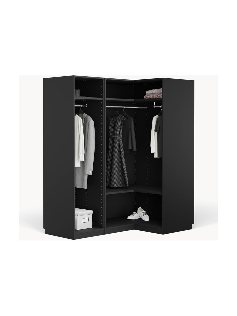 Armoire d'angle modulaire Leon, larg. 165 cm, plusieurs variantes, Noir, Basic Interior : larg. 165 x haut. 200 cm, avec module d'angle