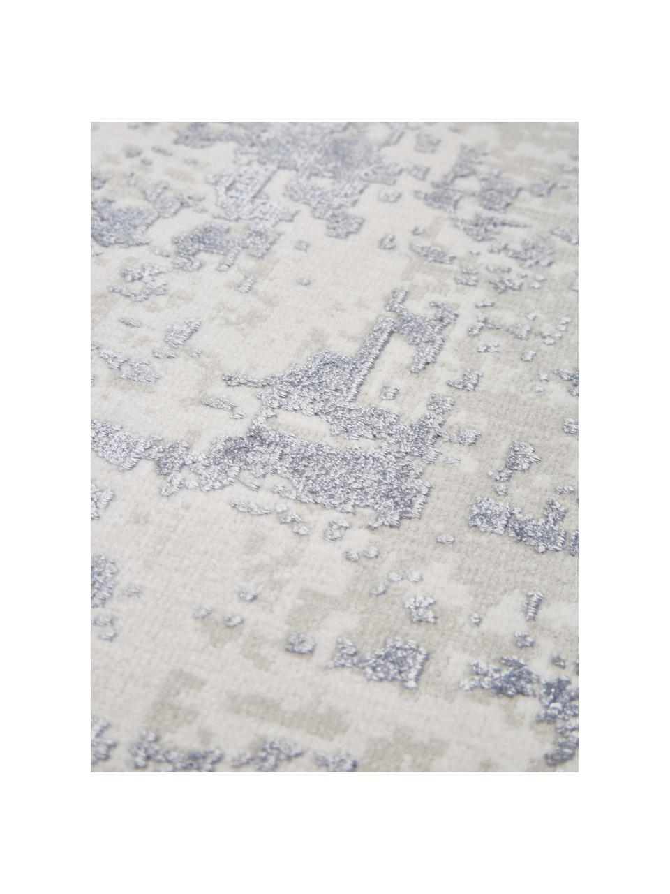 Tappeto vintage effetto lucido con frange Cordoba, Retro: 100% cotone, Blu, grigio, Larg. 130 x Lung. 190 cm (taglia S)