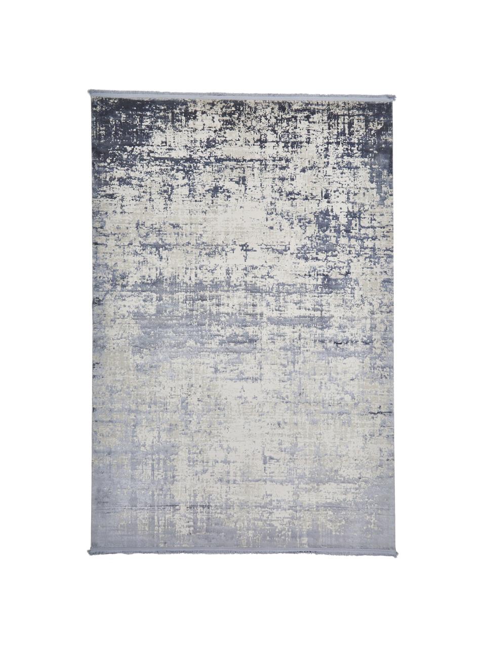 Glanzend vloerkleed Cordoba met franjes, Bovenzijde: 70% acryl, 30% viscose, Onderzijde: katoen, Blauwtinten, B 80 x L 150 cm (maat XS)