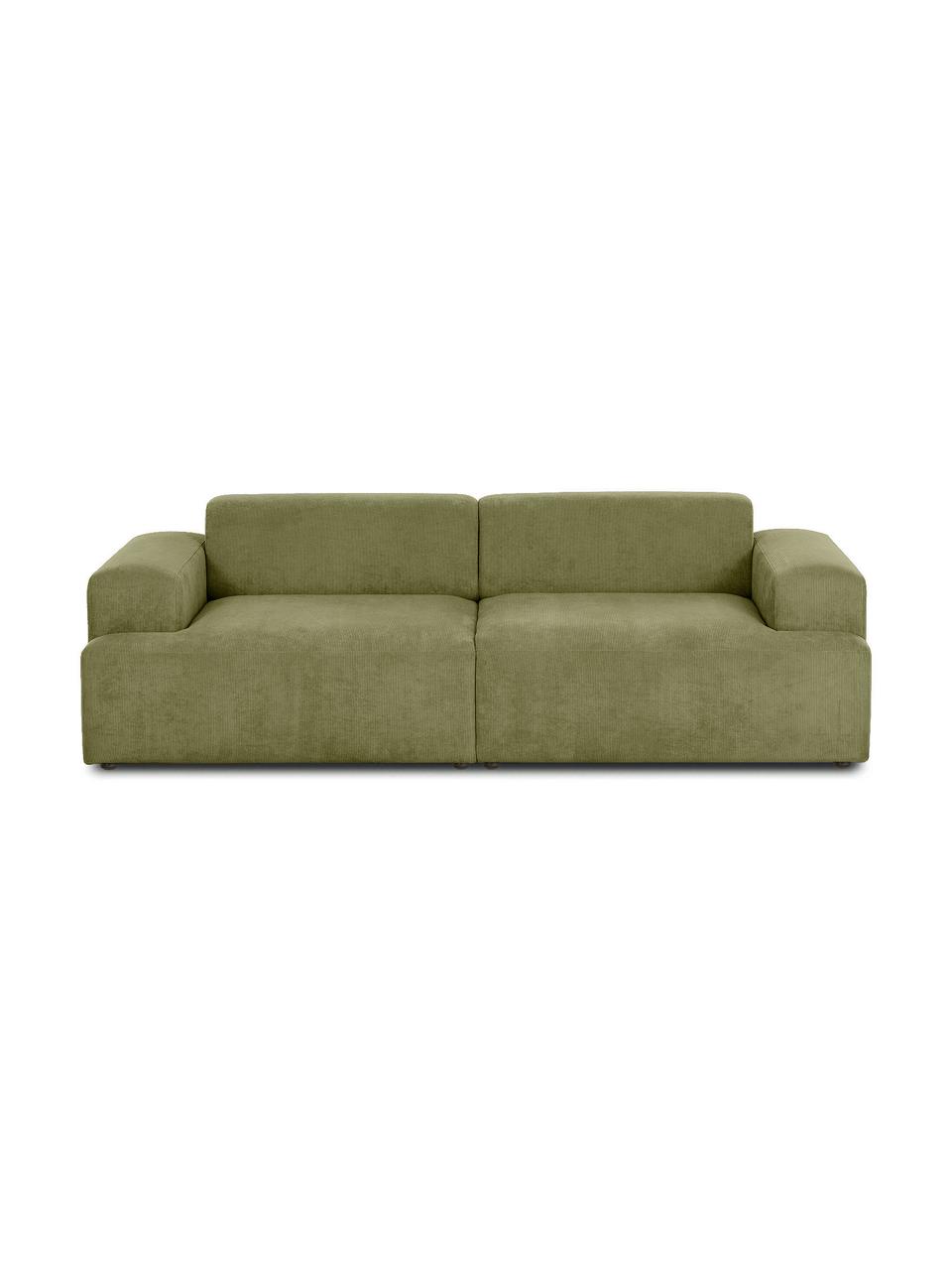 Divano 3 posti in velluto a coste Melva, Rivestimento: velluto a coste (92% poli, Struttura: legno di pino massiccio, , Piedini: plastica, Velluto a coste verde, Larg. 238 x Prof. 101 cm