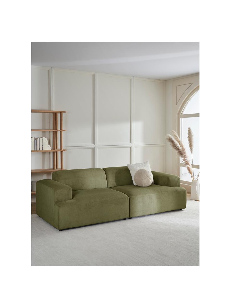 Canapé 3 places en velours côtelé Melva, Velours côtelé vert, larg. 238 x prof. 101 cm