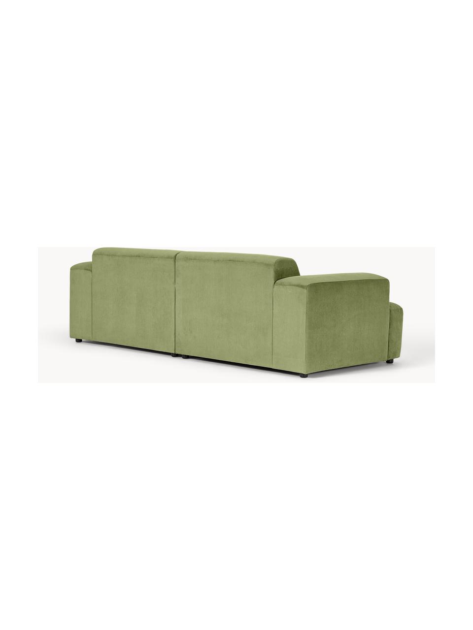 Sofa ze sztruksu Melva (3-osobowa), Tapicerka: sztruks (92% poliester, 8, Stelaż: lite drewno sosnowe, cert, Nogi: tworzywo sztuczne, Oliwkowozielony sztruks, S 238 x G 101 cm