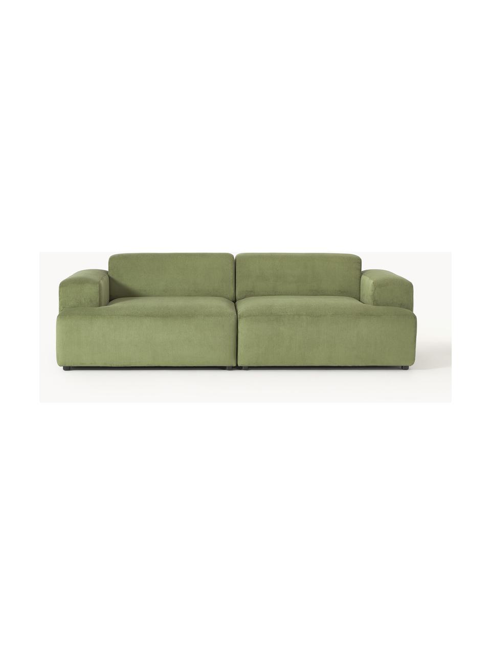 Cord-Sofa Melva (3-Sitzer), Bezug: Cord (92% Polyester, 8% P, Gestell: Massives Kiefernholz, Spa, Füße: Kunststoff Dieses Produkt, Cord Olivgrün, B 238 x T 101 cm