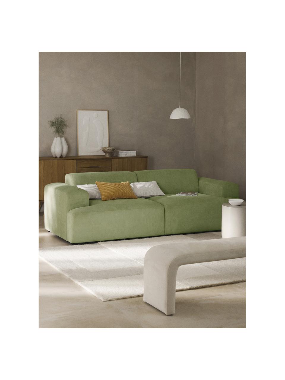 Cord-Sofa Melva (3-Sitzer), Bezug: Cord (92% Polyester, 8% P, Gestell: Massives Kiefernholz, Spa, Füße: Kunststoff Dieses Produkt, Cord Olivgrün, B 238 x T 101 cm