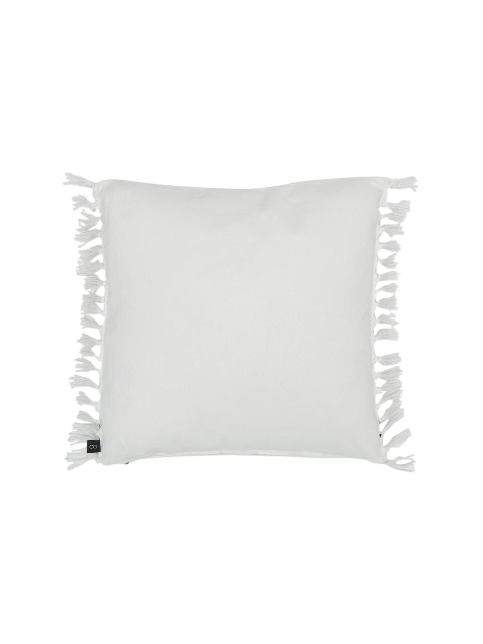 Funda de cojín de algodón bordado con flecos Finca, 100% algodón, Blanco, negro, An 50 x L 50 cm