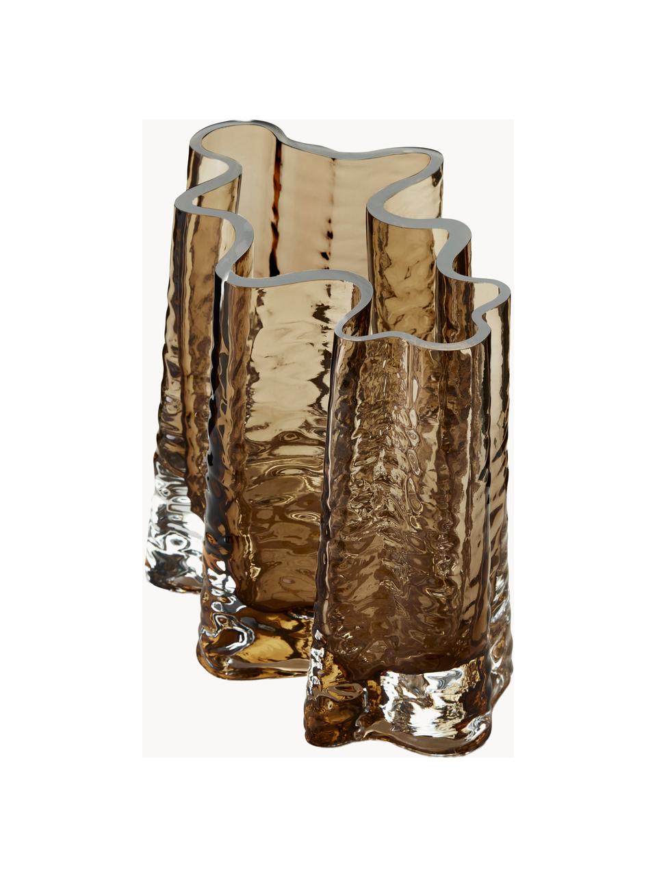 Vase en verre soufflé bouche avec surface structurée Gry, haut 19 cm, Verre, soufflé bouche, Brun, translucide, larg. 24 x haut. 19 cm