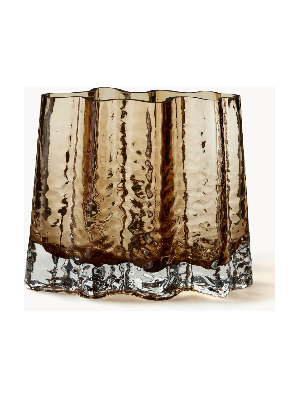 Mundgeblasene Glas-Vase Gry mit strukturierter Oberfläche, H 19 cm, Glas, mundgeblasen, Braun, semi-transparent, B 24 x H 19 cm