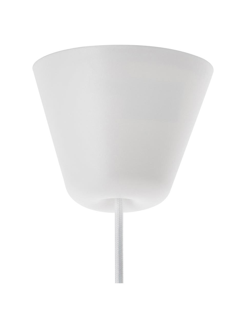 Lampada a sospensione in vetro Raito, Paralume: vetro opale, Decorazione: metallo, Baldacchino: materiale sintetico, Bianco opalino, ottone, Ø 30 x Alt. 37 cm