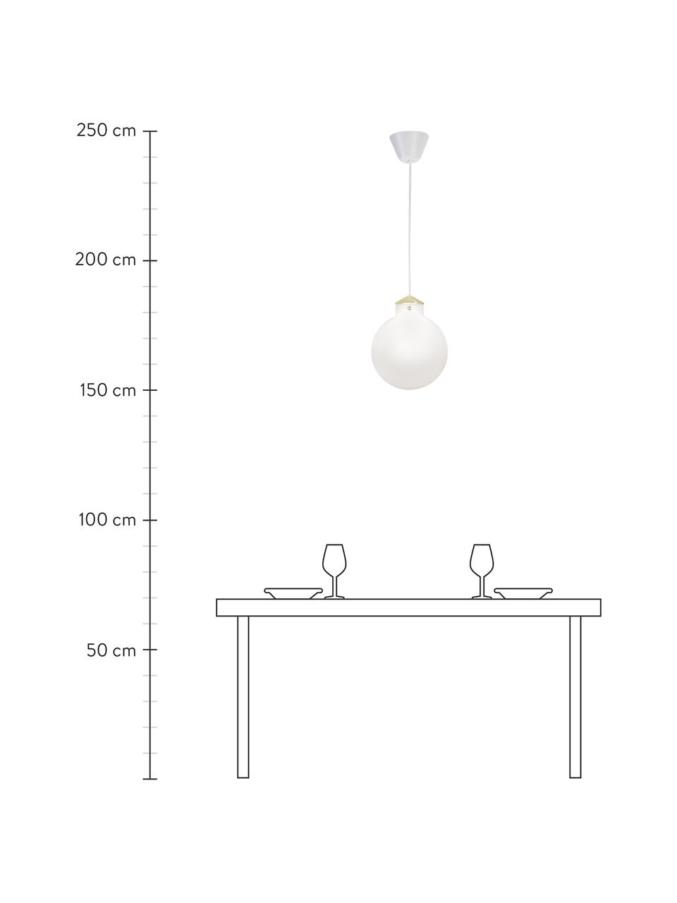 Lampada a sospensione in vetro Raito, Paralume: vetro opale, Decorazione: metallo, Baldacchino: materiale sintetico, Bianco opalino, ottone, Ø 30 x Alt. 37 cm