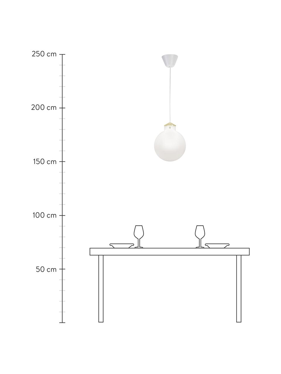 Pendelleuchte Raito aus Glas, Lampenschirm: Opalglas, Dekor: Metall, Baldachin: Kunststoff, Opalweiß, Messingfarben, Ø 30 x H 37 cm