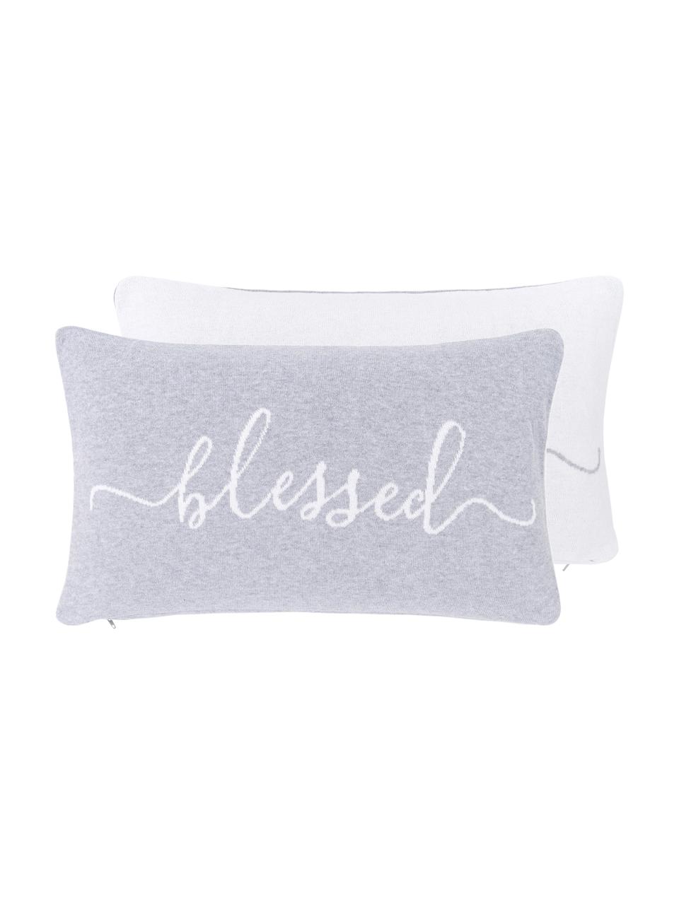 Housse de coussin rectangulaire réversible Besina, Gris clair, blanc crème