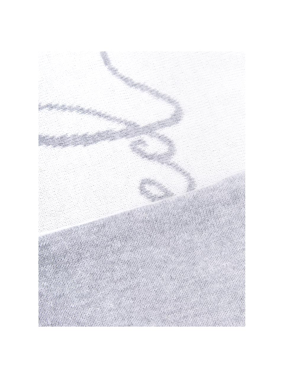 Fijn gebreide dubbelzijdige kussenhoes Besina met opschrift, 100% katoen, Lichtgrijs, crèmewit, 30 x 50 cm