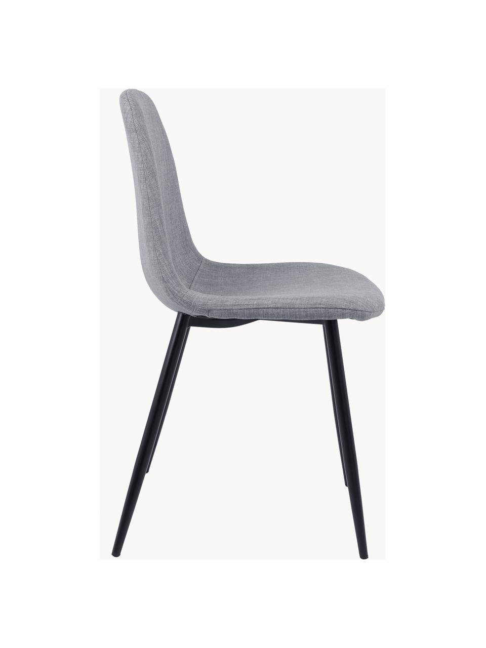 Gestoffeerde stoelen Karla, 2 stuks, Bekleding: 100% polyester, Poten: metaal, Geweven stof lichtgrijs, zwart, B 44 x D 53 cm