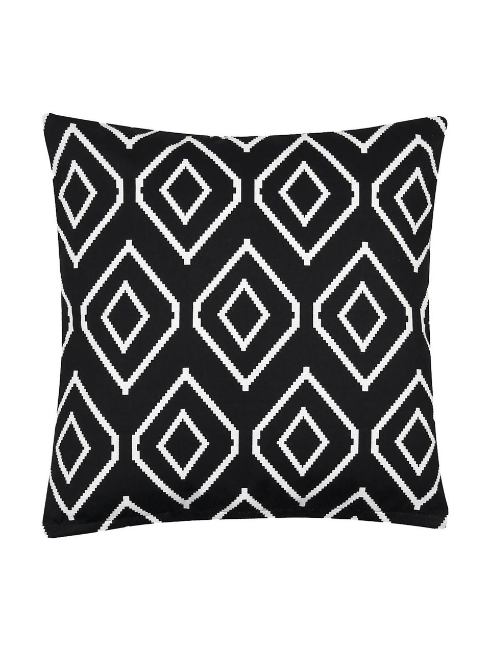 Housse de coussin 40x40 noir et blanc Gracie, 100 % coton, natté, Noir, crème, Larg. 40 x long. 40 cm