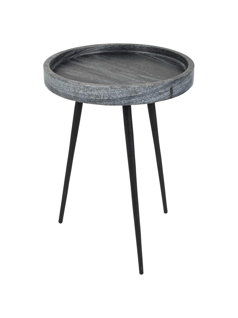 Okrúhly mramorový odkladací stolík Karrara, Doska: sivá, mramorovaná<br>Nohy: čierna