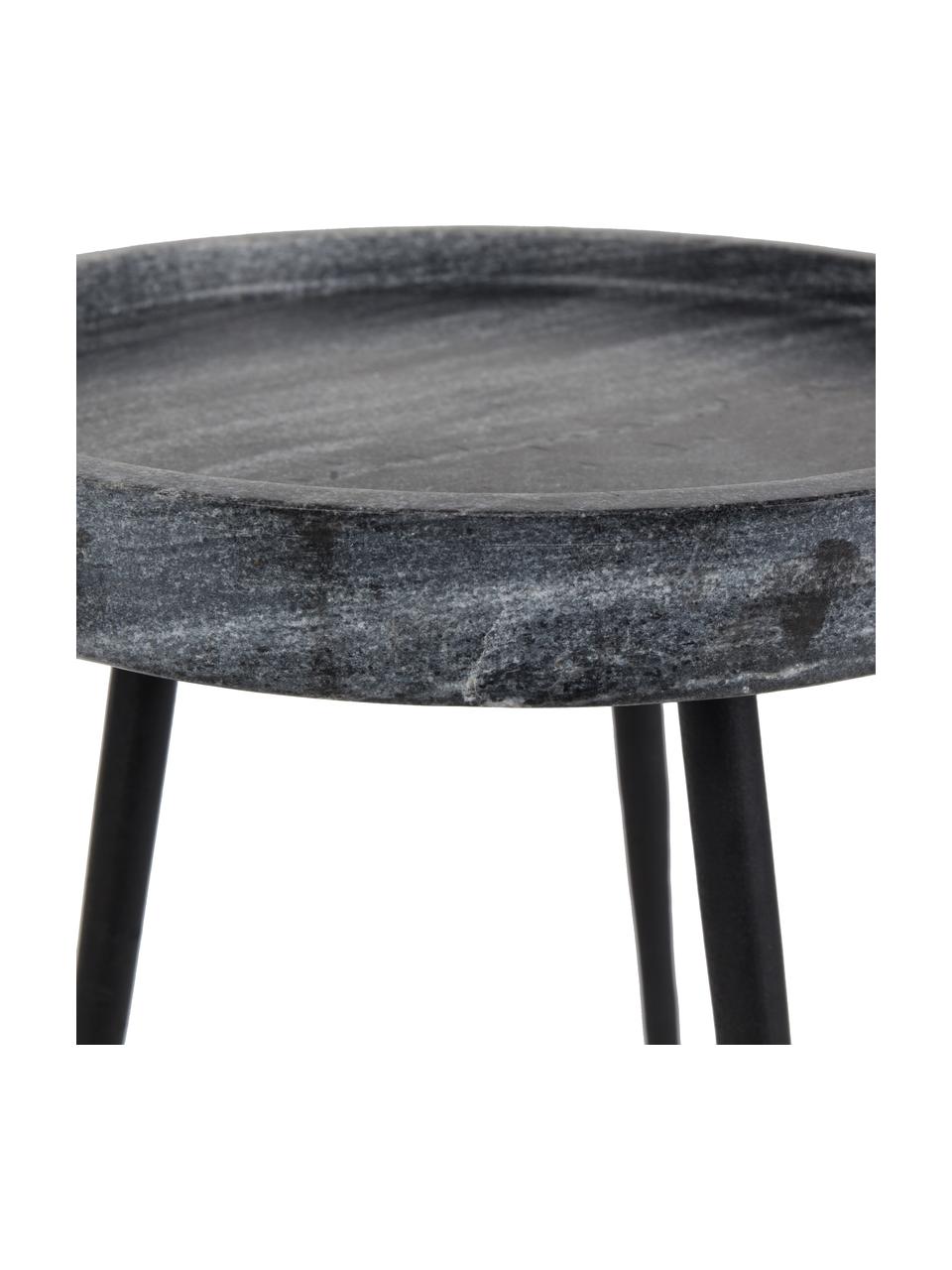 Runder Marmor-Beistelltisch Karrara, Tischplatte: Marmor, Beine: Metall, pulverbeschichtet, Grau, Schwarz, Ø 33 x H 45 cm