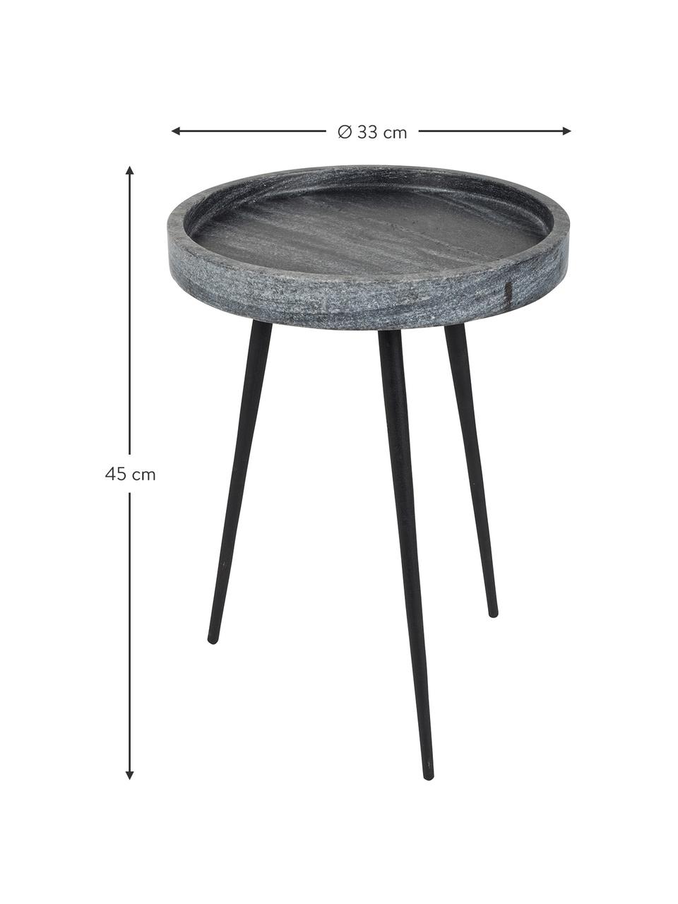 Runder Marmor-Beistelltisch Karrara, Tischplatte: Marmor, Beine: Metall, pulverbeschichtet, Grau, Schwarz, Ø 33 x H 45 cm