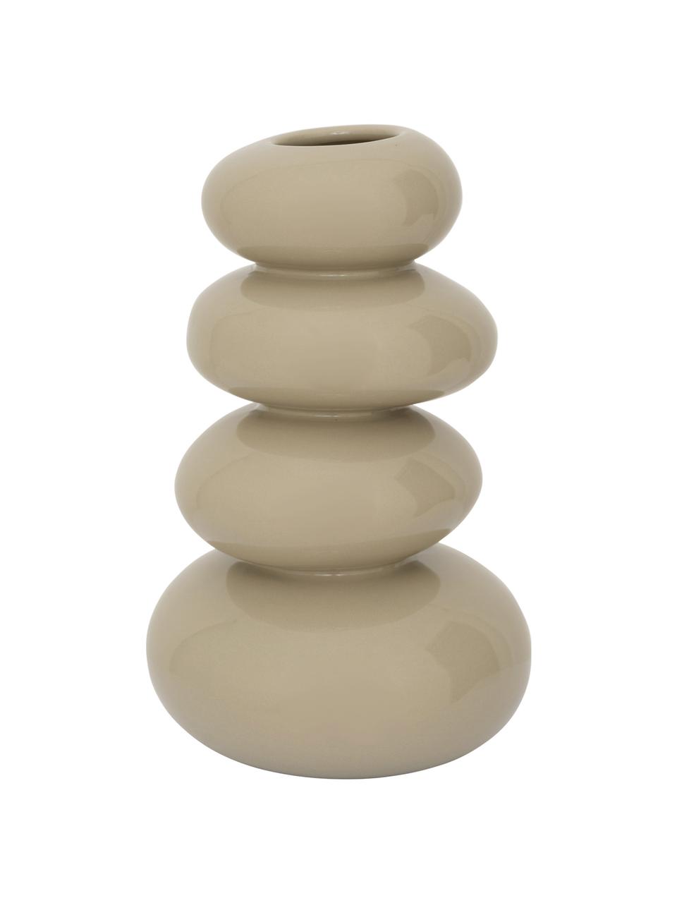 Vaso moderno in gres beige fatto a mano Pebbles, Gres, Beige lucido, Ø 14 x Alt. 22 cm