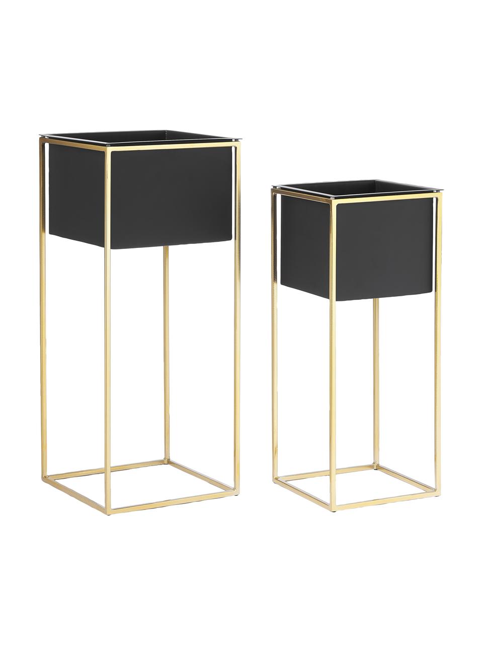 Set de maceteros de metal Leilani, 2 uds., Metal con pintura en polvo, Dorado, negro, An 30 x Al 70 cm